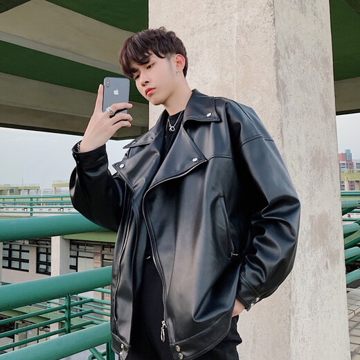 Playboy (PLAYBOY) Leather Men's Jacket Pu Leather Jacket Couple's Wear Winter Velvet American Trendy Handsome Loose Large Size Motorcycle Jacket Black Velvet 3XL