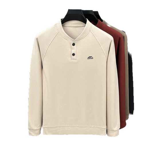GOLDLION G+Goldlion broken code 2026 German velvet two-button Henry collar sweatshirt men's autumn and winter new casual pullover loose khaki M (recommended 95-110Jin Jin is equal to 0.5 kg)