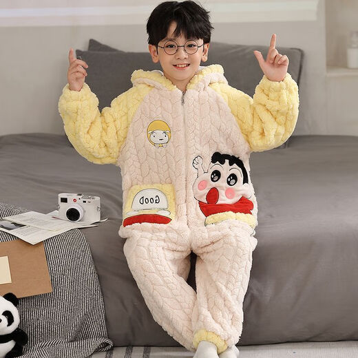Children's one-piece pajamas autumn and winter thickened new model coral velvet cute boy sleeping bag one-piece hooded home clothes 222 Lollipop 2 K zipper style 110 10 size recommended 110-120CM
