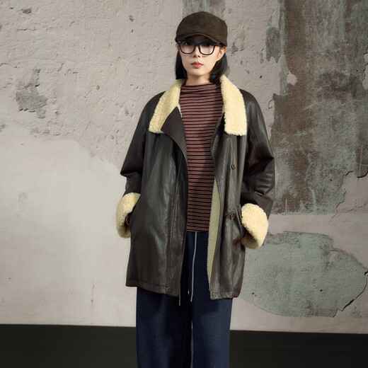 Nishimachi Village House (SETIROM) Retro Feeling Leather Jacket Women's 2025 Winter New Plush Mid-Length Style Outerwear XHAD10016 Dark Coffee One Size