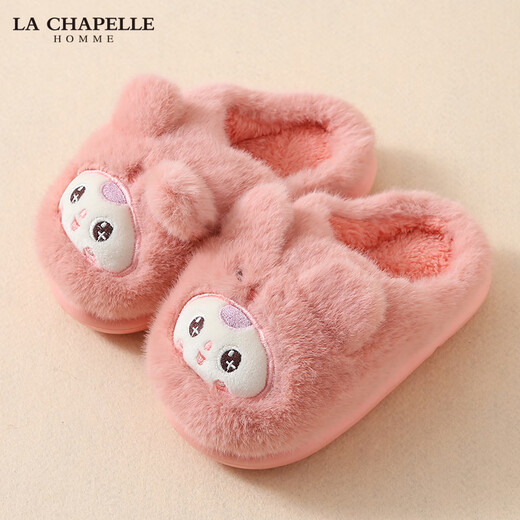 LA CHAPELLE HOMME Men and Women Baby Children's Indoor Home Warm Soft Soled Cute Plush Cotton Slippers Leather Red 34-35