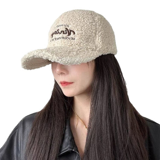 Yinqi Starling Lamb Wool Baseball Cap Women's 2025 New Autumn and Winter Fashionable Warm Thick Peaked Cap Showing Face Small Plush Hat Brown One Size