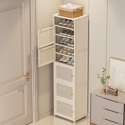 Household doorway shoe box new 2025 shoe rack simple dust-proof shoe storage artifact shoe cabinet space-saving plastic rattan door_4 layers_milk white (lamina can be adjusted)