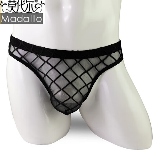 Modal Men's Thong Sexy Gold Diamond Mesh Low Waist Translucent Sexy One Generation Black M