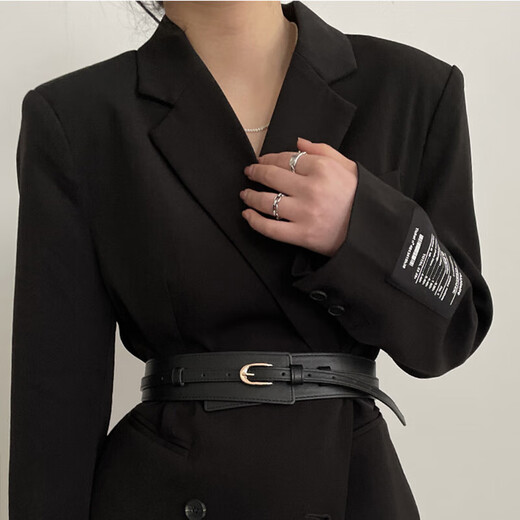 HG suit girdle women's decorative wide belt coat outer waist belt windbreaker waist belt dual-use belt fashionable and versatile black (105cm)