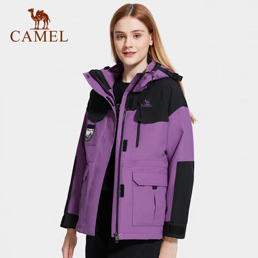 CAMEL Shanye New Contrast Color Trendy Workwear Three-in-One Windproof Jacket for Men and Women A1W231107X, Forest Green/Black, Men's XL