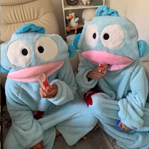 Zhike Clownfish Doll One-piece Pajamas Large Size Warm Autumn and Winter Cartoon Big Mouth Fish Plush Doll Couple Gift Ugly Fish Pink Jumpsuit (No Shoes) M (Height 153-159cm) 105Jin Jin is equal to within 0.5 kg