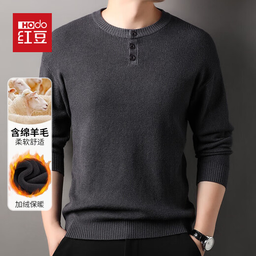 Red bean sheep wool Henry collar sweatshirt for men, spring and autumn trendy casual inner layering shirt, warm knitted sweater for young and middle-aged people, PY39 khaki XL size (180/96A)