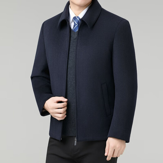 Hengyuanxiang Wool Jacket Men's Short Thick Warm Double-sided Wool Cashmere Jacket Winter Middle-aged and Elderly Dad's Wool Jacket Dark Blue Removable Long-Sleeved Down Liner XL (180)