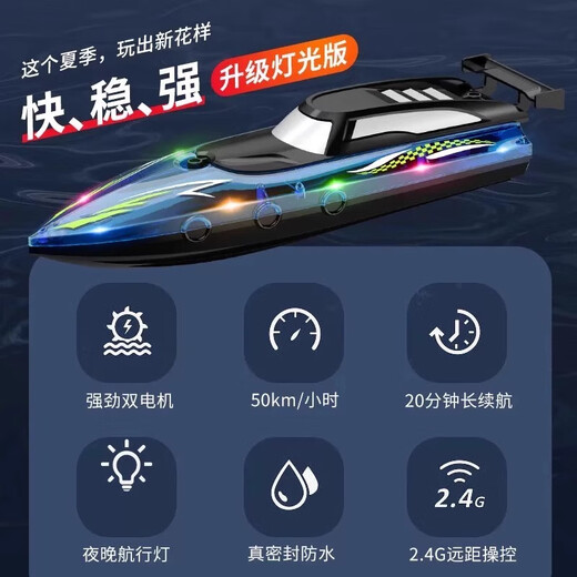 Tingbai bateau rapide télécommandé à grande vitesse turboréacteur super grand bateau pour enfants chargeant un bateau de grande puissance garçon eau grand modèle de jouet translucide 32 cm sculls bateau rapide à grande vitesse double étanche standard autonomie de la batterie unique 30 minutes +