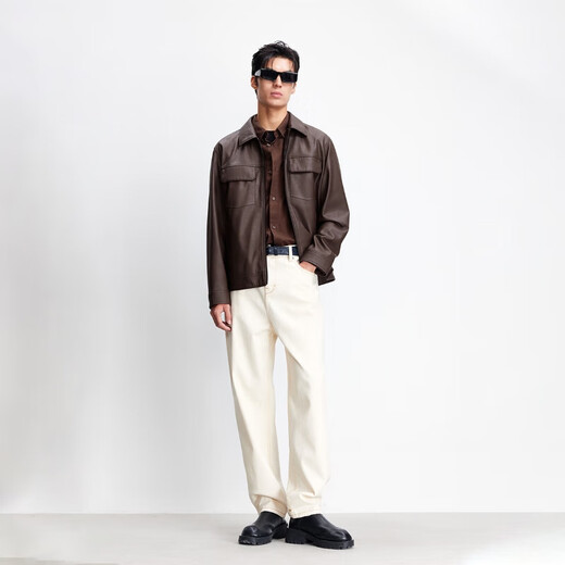 JACK&JONES 26th Men's Spring Jacket Men's Business Casual Jacket Solid Color PU Leather Commuting Multi-Pocket Jacket Top E09 Chocolate Brown First Batch M (175)