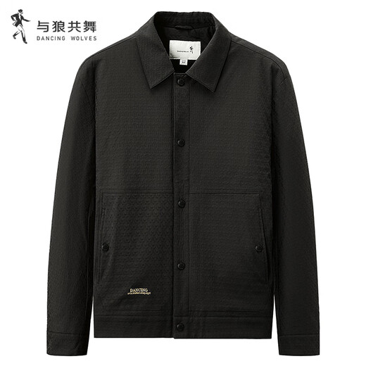 Dances with Wolves, quilted lining for warmth, textured jacquard lapel jacket, casual men's jacket 001 black XL