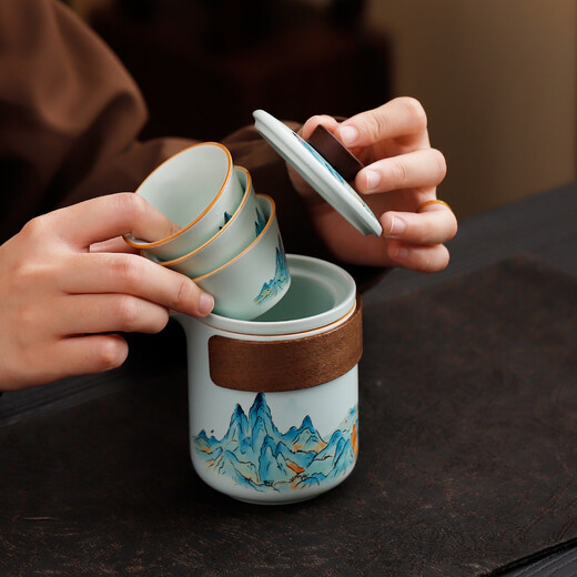 Bai Qixin Tea Set Souvenir Cultural and Creative Customized Kung Fu Tea Set Qianli Jiangshan Company Event Mid-Autumn Festival Gift Anniversary Tianqing Qianli Jiangshan Tea Set Gift Box 6 Pieces