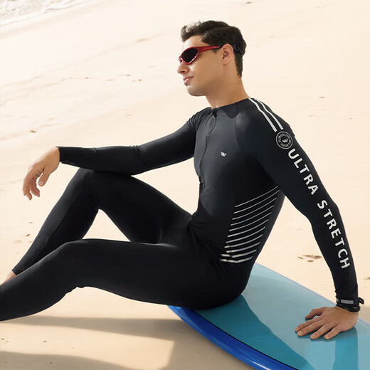 WATERTIME Men's Swimsuit Swimsuit One-piece Wetsuit Beach Pants Anti-Embarrassing Swimsuit Black Silver M