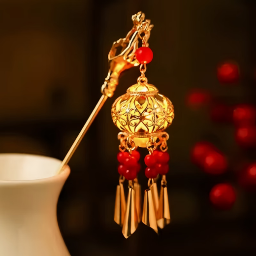 Mengdong Mid-Autumn Festival lantern children's hairpin new ancient style palace lantern little girl's hairpin on the back of the head will glow hairpin lantern light hairpin * 1 about 18cm long
