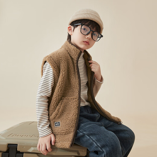 Duojia double-sided Icelandic velvet boys' vest autumn and winter children's contrast-edged plush vest medium-sized children's warm jacket
