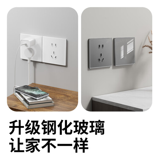 国际电工开关插座暗装家用86型超薄钢化玻璃多控开关带五孔电源插座面板 正五孔插座-白色