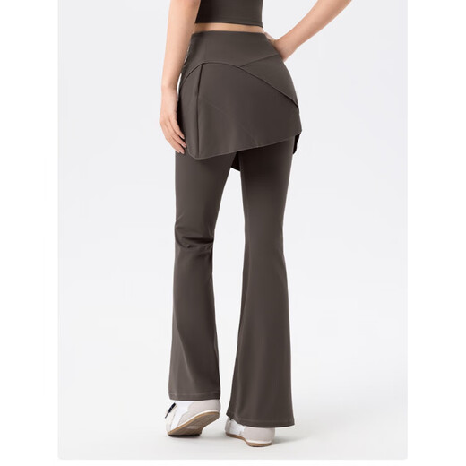 Juzai Fitness Pants Women's High Waist Tummy Control Yoga Pants Fake Two Piece Skirts Hip Raising Anti-Exposed Micro Trumpet Pilates Ivory S