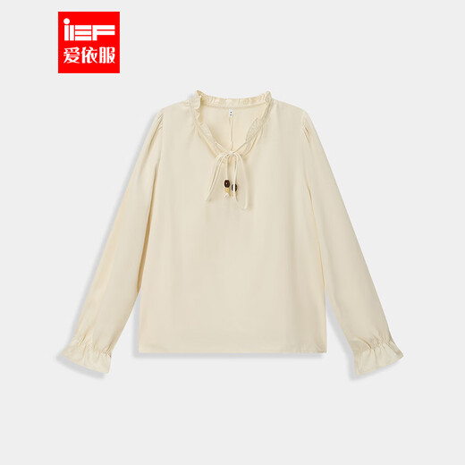 IEF/Aiyifu 2025 new autumn Korean style commuting temperament fungus edge lace-up design versatile shirt top Apricot M