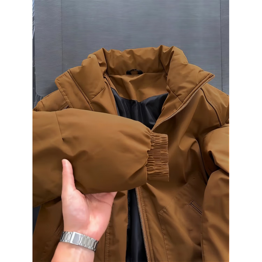 Shelley Jones American bomber jacket cotton jacket men's winter quilted thickened cotton jacket cleanfit stand-up collar bread jacket brown XL recommended 120-140Jin Jin equals 0.5 kg