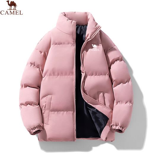Camel Sports Cotton Clothes Winter Thickened Warm Cotton Clothes Stand Collar Windproof Jackets Uniform Casual Fashion Versatile Tops for Men and Women Black 2XL Recommended 140-160Jin Jin equals 0.5kg