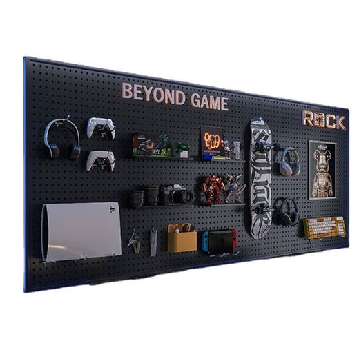 E-sports room hole board black wall shelf above the study room computer desk wall hanging board storage iron decoration with frame thickened version 40 60cm - white comes with 10 hooks, versatile matching, free combination