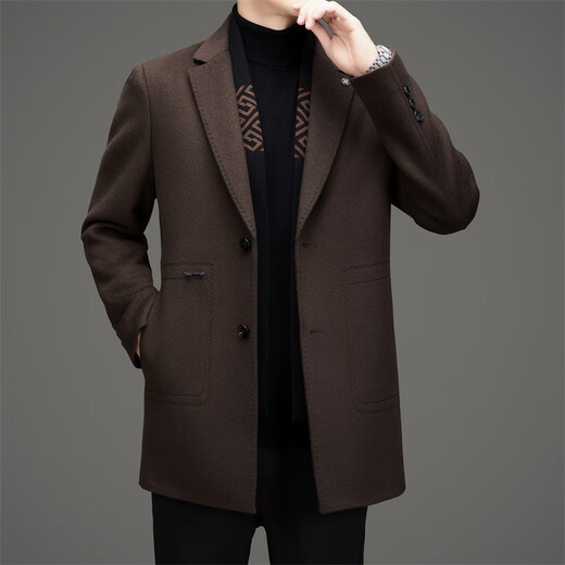 AX Armani men's autumn and winter new wool coat middle-aged casual business scarf collar removable double-sided woolen coat black M 170