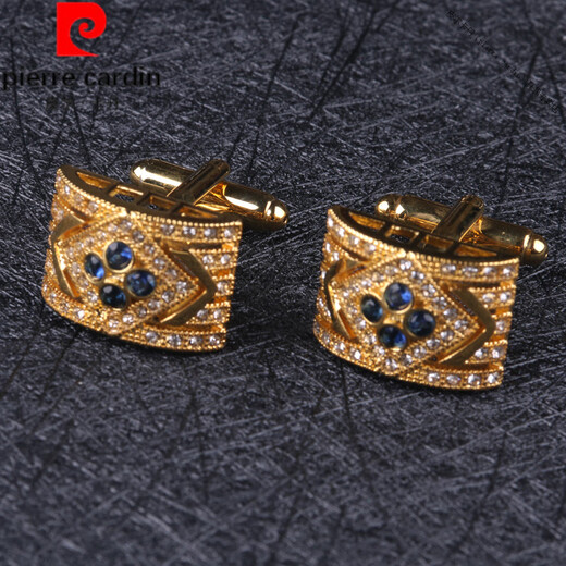 皮尔卡丹（pierre cardin）法国进口品质镀金深邃蓝袖扣男士简约法式衬衫袖钉西装袖口扣轻奢 深邃蓝勋爵袖扣