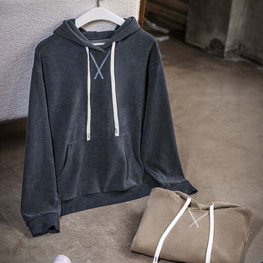 Mr.A380G heavyweight chenille hooded sweatshirt loose pullover corduroy bottoming shirt jacket men's autumn and winter MRA men's wear dark gray L