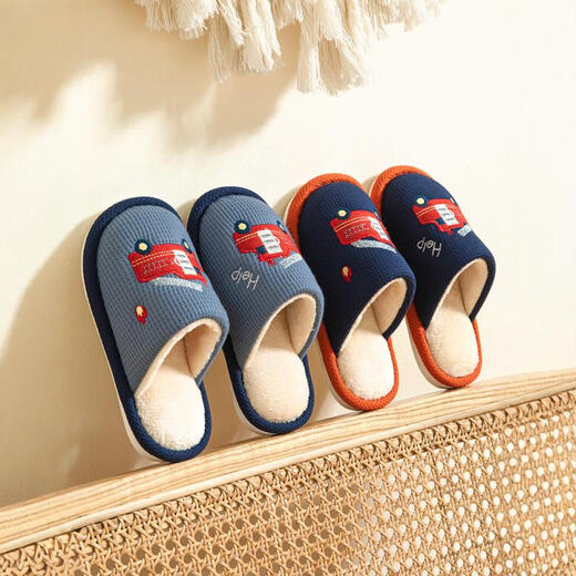 BIBK German children's cotton slippers spring and autumn boys indoor home big children cartoon car boy non-slip baby slippers blue-spring size 36-37 (suitable for 35-36 feet)