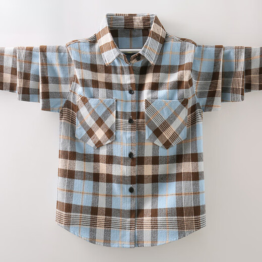 Hengyuanxiang boys' shirt pure cotton long-sleeved spring children's lapel plaid shirt baby middle and large children plus velvet thickening fashionable yellow 170 cm