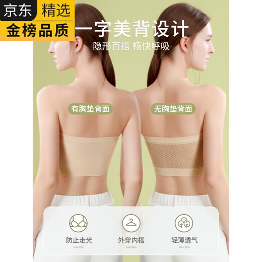 GIOIO Japanese imported brand strapless tube top, wrapped chest, beautiful vest with breast pads, underwear for women, anti-exposure, push-up, no breast pads, breast cover, anti-exposure, skin color + black M (suitable for 80-120Jin Jin equals 0.5 kg)