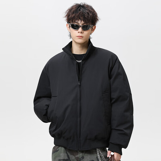 Wassup Sohot cotton jacket men's autumn and winter stand collar thickened warm flight jacket casual handsome down jacket black L