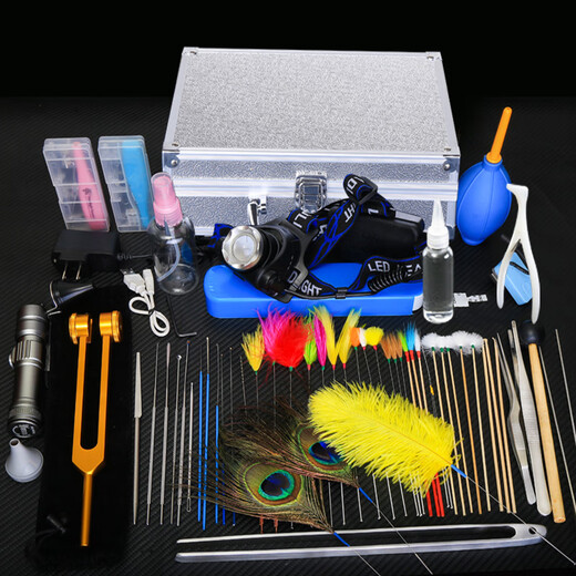 Shantou Lincun Ear Picking Tools 67-piece Set Ear Picking Technician Lamp Ear Picking Spoon Ear Picking Tool Aluminum Box Batch Set Wholesale Silver Ear Picking Set B Style 58 Piece Set