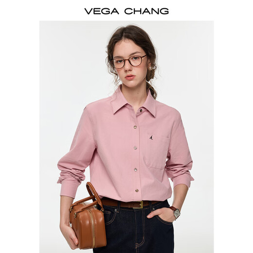 VEGA CHANG pink sailing embroidered shirt for women 2025 new autumn and winter versatile shirt sweet peach pink S