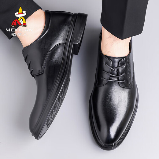 Scarecrow business casual leather shoes men's formal shoes dad derby shoes wedding shoes black 41