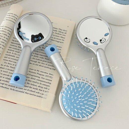 Portable compact mirror ins comb air cushion air bag massage comb with mirror student cute portable small fluffy hair purchase mirror comb integrated black cat white cat