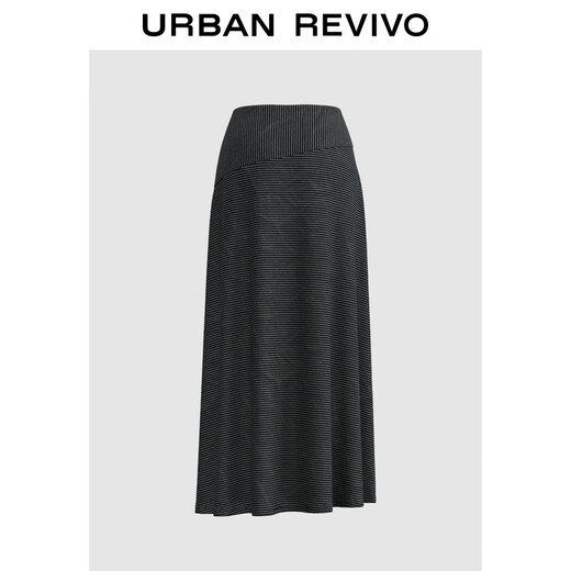 UR2025 new autumn women's clothing simple commuting style versatile striped A-line skirt UWJ550059 black striped S