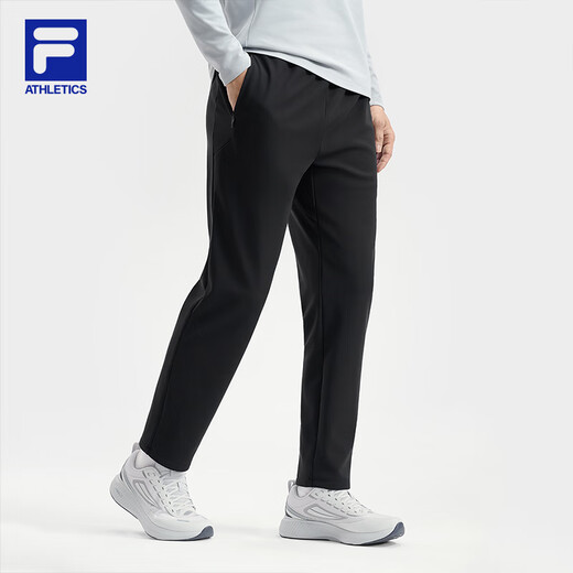 FILA official men's knitted trousers 2025 winter new fitness sports basic plus fleece straight pants dark black-BK 3XL 190/96A/XXXL