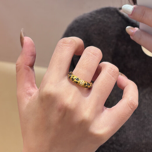 Xunsen gold leopard print ring for women new fashion fashion 999 pure gold niche design closed ring birthday gift for girlfriend gold leopard print ring gold weight about 2.4 grams
