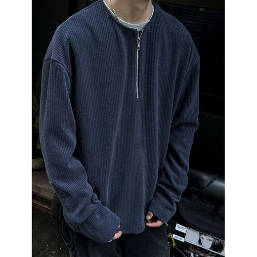 Midele wool cardigan men's zipper jacket autumn 2025 Henry collar European pit texture fabric half-zip sweatshirt men's spring dark gray M 90-120Jin Jin equals 0.5 kg