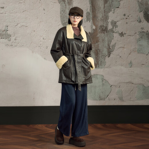 Nishimachi Village House (SETIROM) Retro Feeling Leather Jacket Women's 2025 Winter New Plush Mid-Length Style Outerwear XHAD10016 Dark Coffee One Size