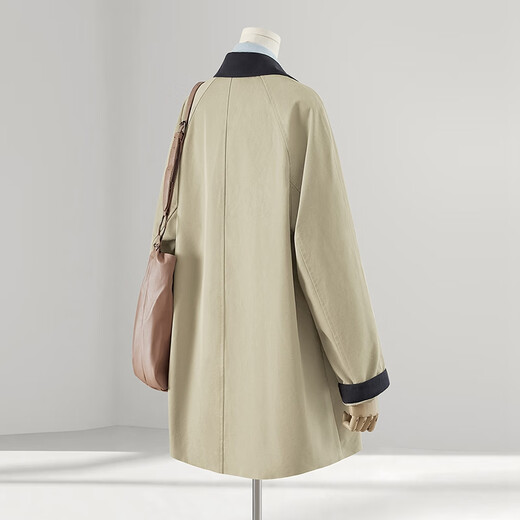 She Pool Contrast Color Lapel Mid-Length Windbreaker Women's 2025 Autumn New Retro Commuting Drop Shoulder Sleeve Jacket