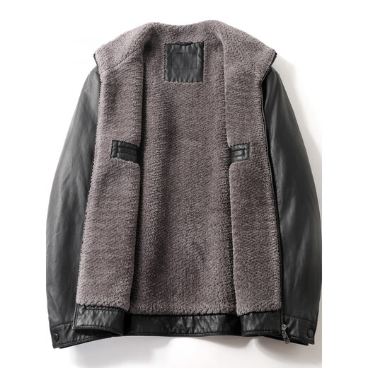 Fat Donglai same style men's clothing sheep wool stuffed custom leather plus velvet thickened warm leather jacket winter new product black D5BHT-KD4Y176A S 165 95-110Jin Jin equals 0.5 kg fit