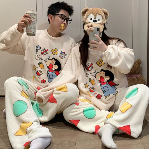 Mengdong Crayon Shin-chan pajamas for a man and a woman couple autumn and winter flannel warm coral velvet thickened cartoon home clothes TF velvet #3726# XL male size recommended 130-165 Jin Jin equals 0.5 kg