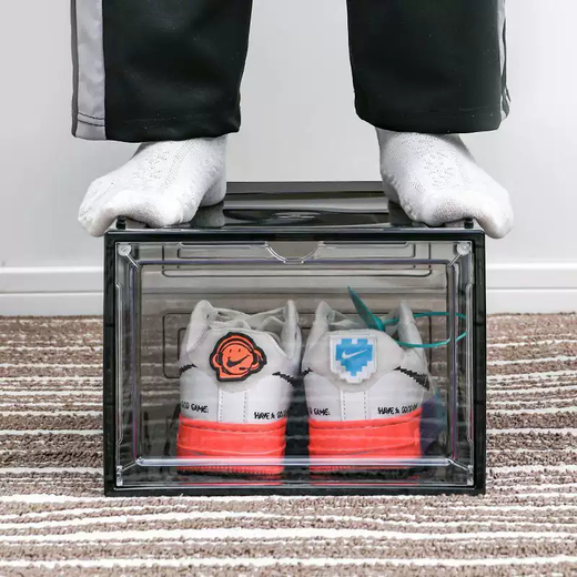 Yusenyi thickened magnetic shoe box storage box suitable for dormitory side-opening high-top shoes, transparent acrylic hard plastic space storage, front-opening large magnetic suction 46 size high-top shoes, high transparent four packs 0x0x0cm
