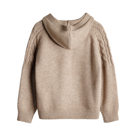 Madden cable hooded sweater women's half-cardigan loose casual pullover hoodie women's autumn and winter outer wear thick sweater beige M (100-120Jin Jin equals 0.5 kg)