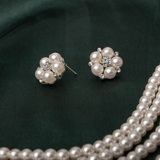 Hepburn style retro photo shoot pearl necklace earrings bracelet gloves bride wedding jewelry jewelry set E necklace combination