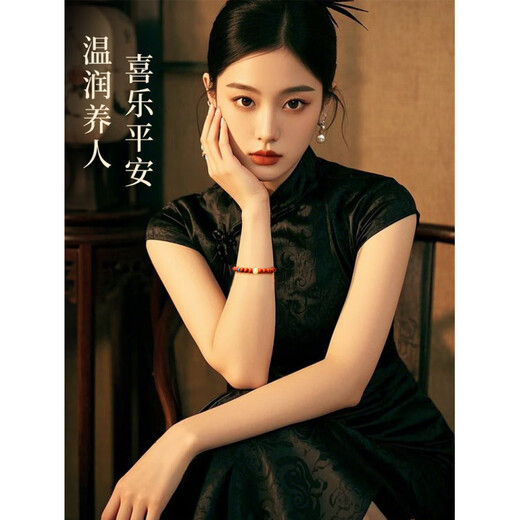 Fat Donglai's same style natural southern red bracelet for women in the Year of the Snake, zodiac year, agate beeswax transfer beads as a gift for relatives, first collection obsidian grade beeswax transfer beads/old type beads/bead diameter about 6*7MM