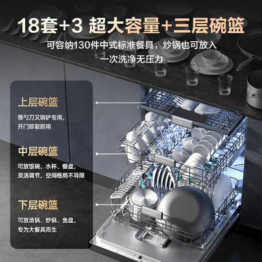 Hisense Big Mint Zero Bacteria Dishwasher Embedded 18 Sets Frequency Converter UVC Mother and Baby Five-Star Disinfection 110 Hot Air Drying First-Level Storage WF18-C507iPro National Subsidy 20%